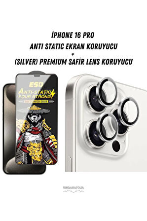 iPhone 16 Pro Anti Static Ekran Koruyucu ve Safir Premium Lens Koruyucu