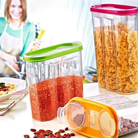  2 Kapaklı Ölçekli Erzak Kuru Gıda Saklama Kutusu Kabı - 1,7 Litre - SA935