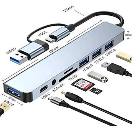 Abatech 8 in 1 Type C to HDMI, SD/ TF, 2 USB 3.0, USB-C PD