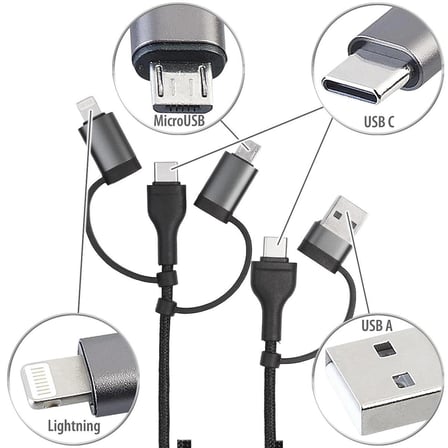 Abatech 6 In 1 Hızlı Şarj ve Veri Kablosu Usb-A/C Usb-C/Micro Usb, 3A/60W