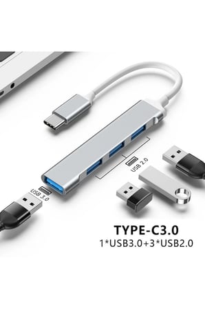 Abatech Type-C 4 Port USB 3.0 Laptop Telefon Uyumlu Çoklayıcı Hub
