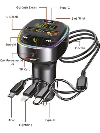 Abatech G15 – Fm Transmitter, Tf/usb Müzik ve 18W Hızlı Şarj Özellikli Araç Cihazı