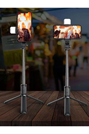 S03 Led Işıklı Tripod Bluetooth Kumandalı Üçü Birarada Selfie Çubuğu Monopod