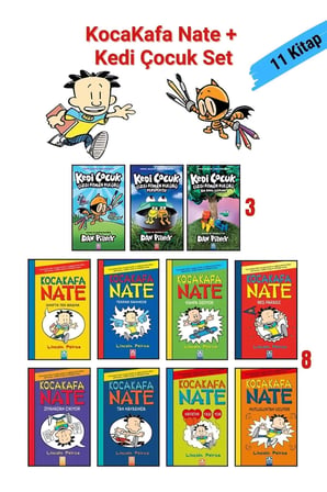 Kedi Çocuk 3 Kitap + KocaKafa Nate 8 Kitap - 11 Kitap Tam Set, Çocuklar için Çizgi Roman Seti