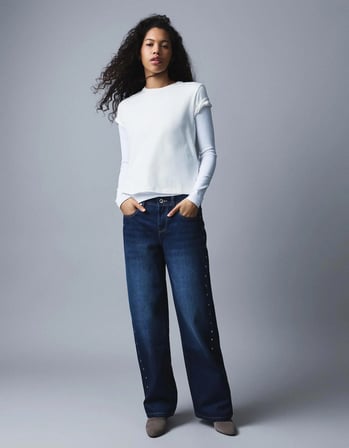 ALLBUCKS BERSHKA Yıldız Zımba Detaylı Baggy Fit Jean Pantolon ABBRS00014