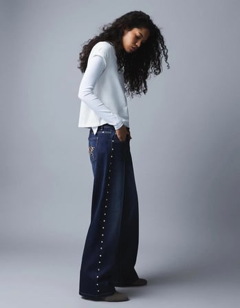 ALLBUCKS BERSHKA Yıldız Zımba Detaylı Baggy Fit Jean Pantolon ABBRS00014