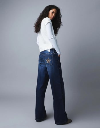 ALLBUCKS BERSHKA Yıldız Zımba Detaylı Baggy Fit Jean Pantolon ABBRS00014