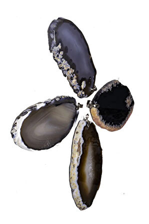 Sertifikalı Gümüş Aparatlı Doğal Siyah Akik Taşı Plaka Kolye