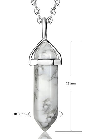 Sertifikalı Çivi Model Havlit Taşı Kolye Doğal Beyaz Siyah Renk 50 cm