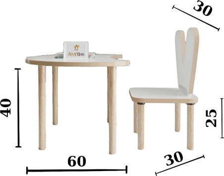 Ahşap Okulu Oyun Aktivite Masası - Etkinlik Masası - Çocuk Ders Çalışma Masası-  Hilal  Masa  ve Tavşan Sandalye
