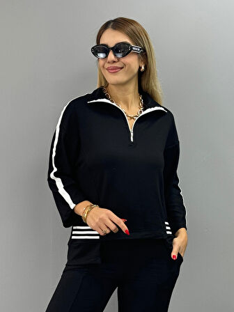 JANES Kadın Polo Yaka Paça Yırtmaçlı Ribanalı İkili Takım