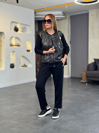 JANES Kadın İki İplik Kumaş Yılan Desenli Fermuarlı İkili Takım