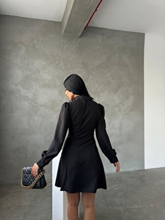 JANES Kadın Uzun Kollu Balıkçı Yaka Göğüs Detay Diz üstü Elbise