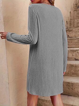 JANES Kadın Uzun Kollu V Yakalı Kısa şardonlu Kaşkorse Elbise