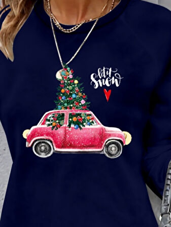 JANES Kadın Uzun Kollu Bisiklet Yaka Desenli Viskon Iki Iplik Elbise