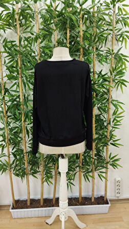 JANES Kadın Uzun Kollu Bisiklet Yaka Desenli Viskon Iki Iplik Bluz