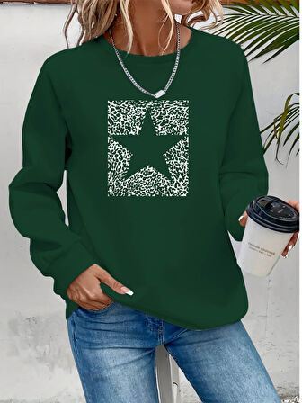 JANES Kadın Uzun Kollu Bisiklet Yaka Desenli Viskon Iki Iplik Bluz