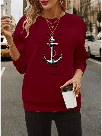 JANES Kadın Uzun Kollu Bisiklet Yaka Desenli Viskon Iki Iplik Bluz