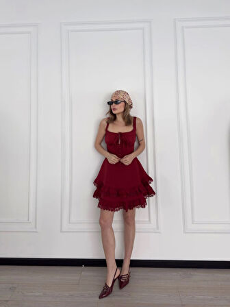 JANES Mini Askılı Elbise - Bordo