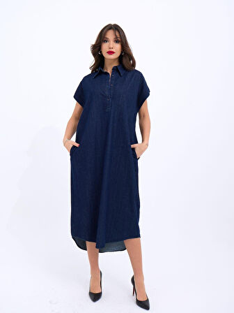 JANES 7348 KOT ELBİSE-MAVİ