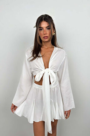 JANES Kayık Yaka Uzun Kol Crop