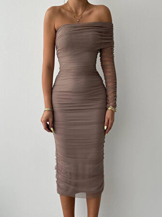 JANES Polack Tek Omuz Tül Elbise