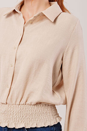 JANES Bel Ve Bilek Lastikli Bej Bluz