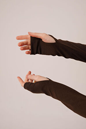 JANES Kare Yaka Bluz Ve Yırtmaç Detaylı Etek İkili Kahverengi Takım