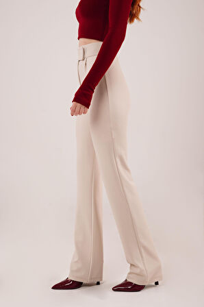 JANES Cırt Kapama Detaylı Krem Pantolon