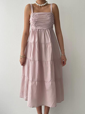 JANES Harpster Göğsü Büzgülü Elbise