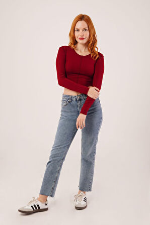 JANES Ters Dikişli Basic Bordo Body Bluz