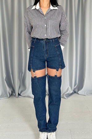 JANES Mavi Askılı İki Parça Jeans Pantolon