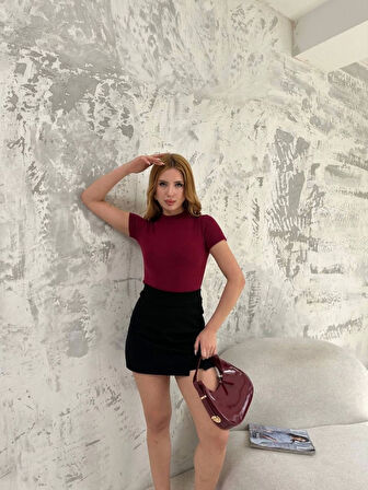 JANES Kısa Kol Badi Bluz - Bordo