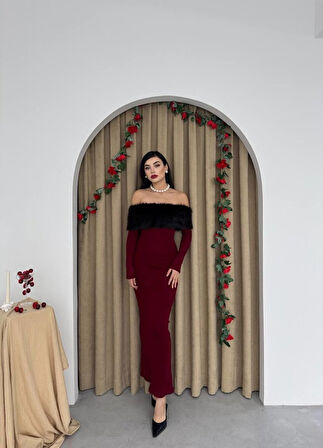 JANES Bestia Straplez Tüy Detaylı Elbise