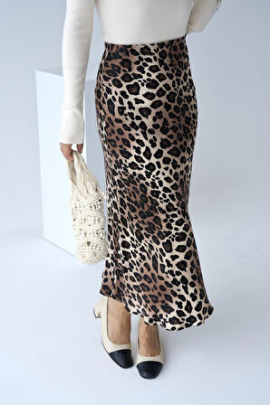 JANES Midi Saten Etek - Leopar