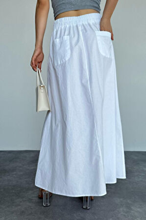 JANES İnce Pileli Düz Etek - Beyaz