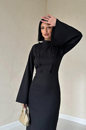 JANES Siyah Tek Kollu Elbise