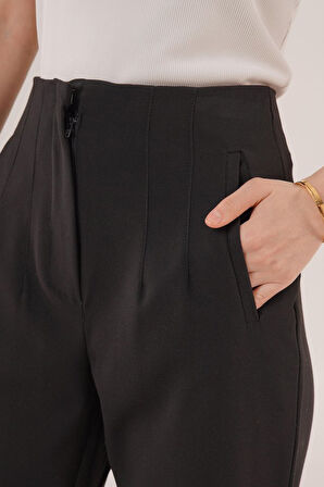 JANES Çift Pens Detaylı Siyah Pantolon