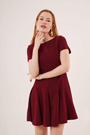 JANES Önden Dikiş Detaylı Çan Model Bordo Elbise