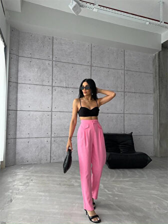 JANES PANTOLON KAPALI CEP 3 DÜĞME DETAYLI - Pembe