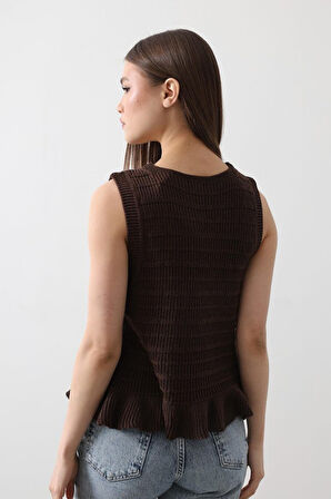 JANES Önü Bağlamalı Yelek - Kahve