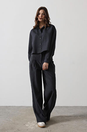 JANES Çizgili Gömlek Pantolon Takım - Lacivert