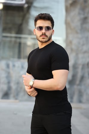 JANES Erkek Viskon Kumaş Bisiklet Yaka Basic Tişört