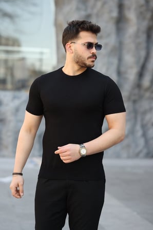 JANES Erkek Viskon Kumaş Bisiklet Yaka Basic Tişört