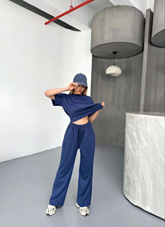 JANES Osy Modal Yumuşak Dokulu Kumaş Kısa Kollu Bluz Rahat Pantalon Ikili Takım- Lacivert