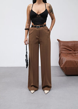 JANES Poly Viscose Yüksek Bel Kemerli̇ Ve Dökümlü Palazzo Pantolon (Kemer Dahi̇l)