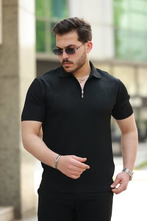 JANES Erkek Fermuarlı Yakalı Kısa Kollu Tshirt
