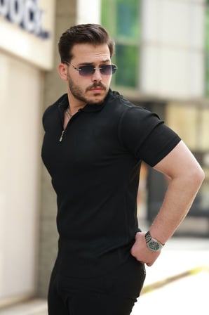 JANES Erkek Fermuarlı Yakalı Kısa Kollu Tshirt