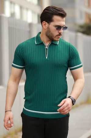 JANES Erkek Fermuarlı Yakalı Kısa Kollu T-shirt