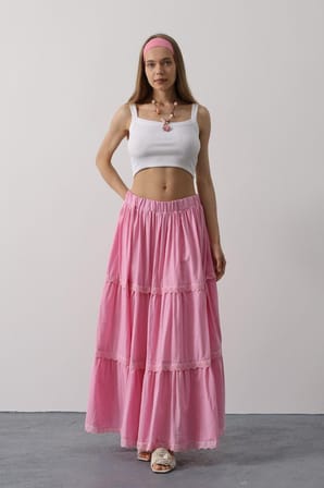 JANES Dantel Detaylı Etek - Pembe